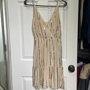 Southern Fried Chics Beige and Gold Sequin Dress
